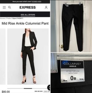 Express Columnist Ankle Fitted Through Hip & Thigh Black Ankle Pant Size 0R NEW